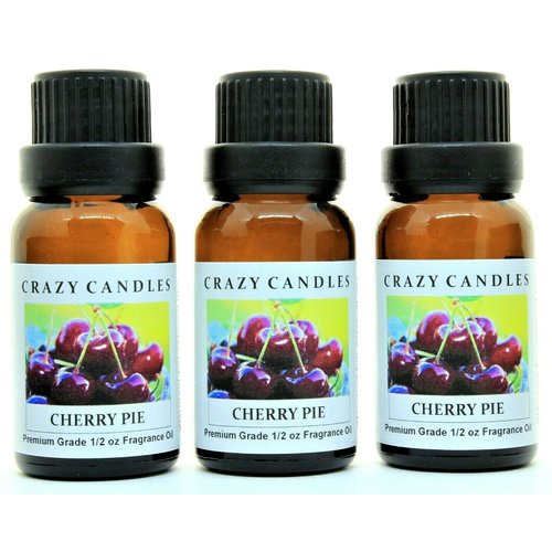 Crazy Candles Cherry Pie 3 Bottles 1/2 Fl Oz Each (15ml) Premium Grade Scented Fragrance Oil (Ripe Red Cherries, Fresh Fruits, and Sweet, Creamy Vanilla)