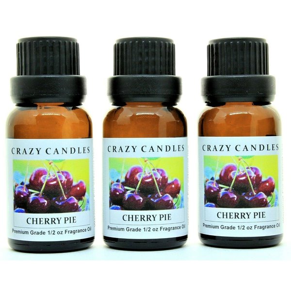 Crazy Candles Cherry Pie 3 Bottles 1/2 Fl Oz Each (15ml) Premium Grade Scented Fragrance Oil (Ripe Red Cherries, Fresh Fruits, and Sweet, Creamy Vanilla)