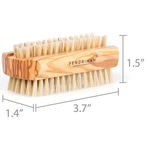 Fendrihan Dual Sided Olivewood Nail Brush with Pure Boar Bristles 3.7" (Made in Germany)