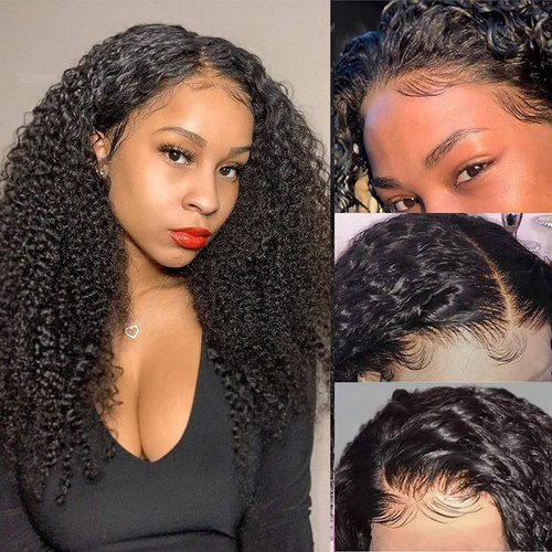 veravicky Curly Lace Front Wig Human Hair 20 inch Curly Human Hair Wig for Women Kinky Curly 13x4 Transparent Lace Front Wigs 180% Density Curly Glueless Wigs Human Hair Pre Plucked with Baby Hair