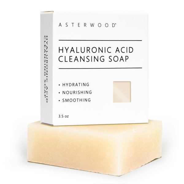 Asterwood Hyaluronic Acid Cleansing Face Soap - Facial Soap for Women & Men - Collagen Boosting, Hydrating, Plumping, Soothing - Bar Soap - Fragrance-free - Suitable for Sensitive Skin - 3.5 oz