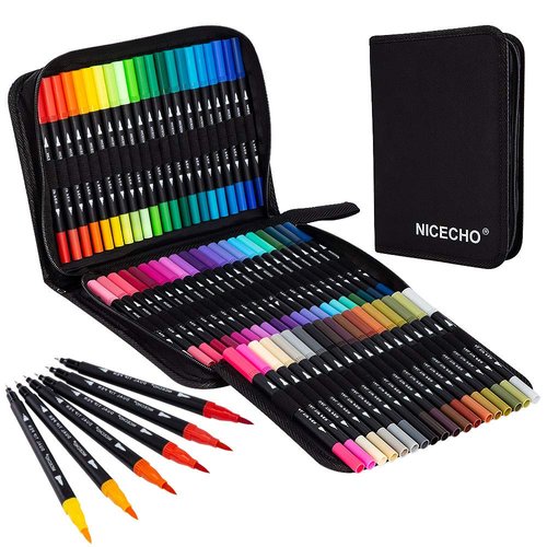 Art Markers Dual Brush Pens for Coloring, 60 Artist Colored Marker Set, Fine and Brush Tip Pen Art Supplier for Adult Coloring Books, Bullet Journaling, Drawing