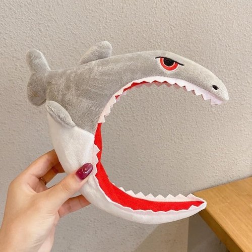 Generic Open mouth Biting Shark Animal Headband, Soft Plush, Flexible Hairband Shark Costume Party, Accessory for Pretend Play, Gray