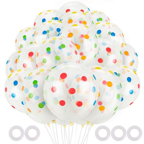 50 Pcs Polka Dot Balloons,12 Inch Colorful Balloons Rainbow Balloons,Clear Latex Balloons with Multicolor Dots Multi Colored Balloons for Wedding Birthday Party Baby Shower Decorations