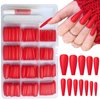AddFavor Long Coffin Press on Nails Red Fake Nails Full Cover Matte Ballerina Acrylic False Nail for Women, 240pc Red Nails with Nail Glue Adhesive Tabs File Tools