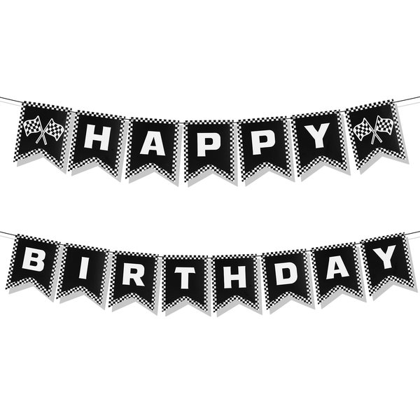 Race Car Happy Birthday Banner, Themed Party Supplies Decorations Checkered Flags Black and White Racing Banner Racing Checkered Flag Party Race Car Birthday Party Decorations