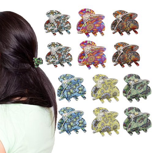 Cobahom 12Pcs 1.06 Inch Small Claw Clips Mini No-Slip Jaw Clips for Thin Thick Hair Printed Hair ...