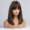 HAIRCUBE Long Dark Brown Bob Wigs for Women,Medium Length Wigs with Bangs Brown with Auburn Highlight Wigs Human Hair Blend Healthy Synthetic 16 Inch Wigs