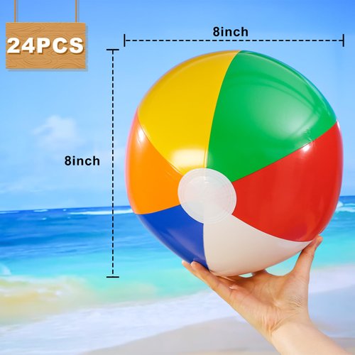 AMOR PRESENT 24PCS Beach Balls for Kids, 8inch Beach Ball Bulk Inflatable Pool Beach Balls Bulk for Beach Summer Swimming Party
