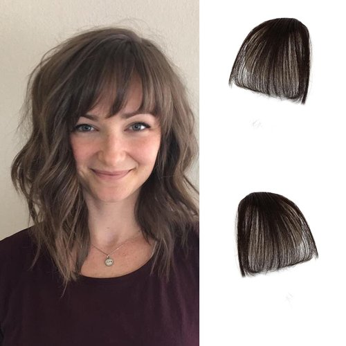 Bangs Hair Clip in Bangs, Hair Extensions Bangs French Bangs Fringe with Temples Hairpieces for girl Clip on Air Bangs Curved Bangs for Women (wispy bangs, Brown)