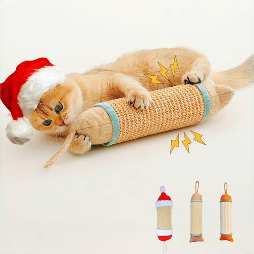 FuneeTop Interactive Cat Kicker Toy for Indoor Cats, 10 Inch Long Cat Scratcher Toy, Natural Sisal Kicker Toy for Indoor Cats(Pink and Blue)