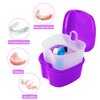 Colorful Denture Bath Case with Brush, Denture Cup Soaking Holder False Teeth Container Mouth Guard Storage Case Cleaning with Lid Waterproof - Purple