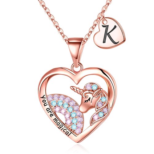 IEFRICH Unicorn Gifts for Girls Age 6-8, Initial K Necklaces for Women Girls Unicorn Necklaces for Girls Unicorn Jewelry for Girls Initial Necklaces Unicorns Birthday Gifts for Year Old Girls