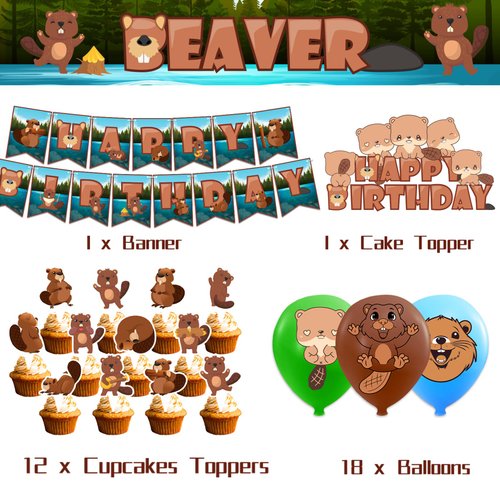 Beaver Party Decorations Beaver Birthday Party Supplies Includes Beaver Birthday Banner Cake Topper Cupcake Toppers Balloons for Birthday Decorations Canada Party Decorations