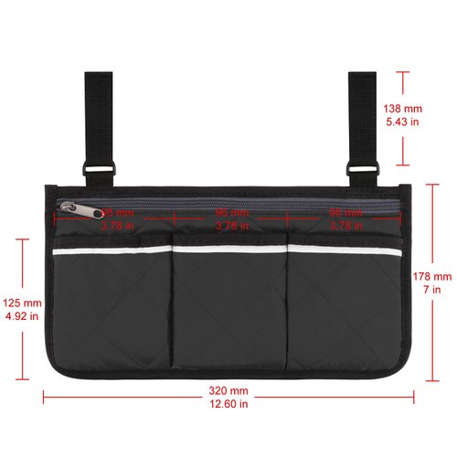 supregear Wheelchair Armrest Side Bag, Walker Organizer Bag with Reflective Stripes Waterproof Storage Pouches for Any Wheelchair, Mobility Scooter, Walker, Rollator Carry Accessories (Floral)