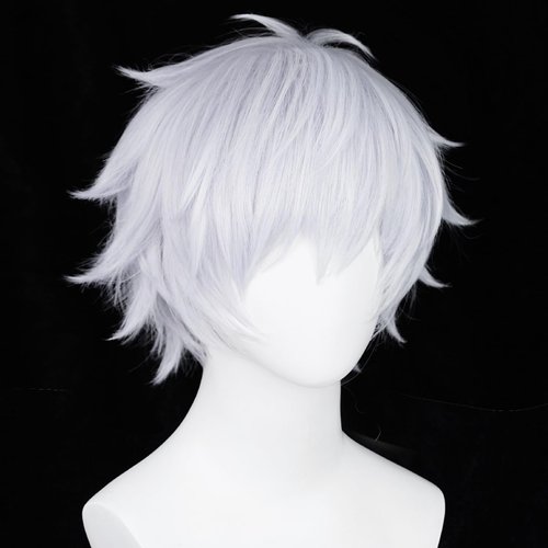 Wiggy Mermaid Silver Violet Wig for Satoru Gojo Cosplay, Mens Short Fluffy Spiky Hair Wig for Ani...
