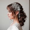JULIYOOYOO Wedding Hair Accessories,Rhinestone Bridal Hair Accessories,Handmade Flower Hair Clips,Wedding Hair Pieces For Brides，Women's Wedding Hair Accessories With Tassel. (silver)