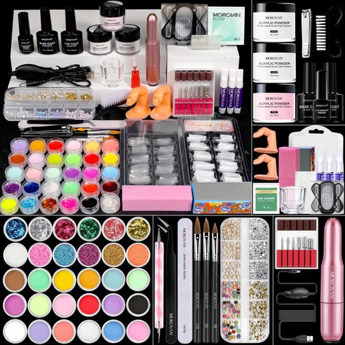 Morovan Acrylic Nail Kit for Beginners: with Everything Full Nail Kit Acrylic Set with Glitter Acrylic Powder Complete Starter Kit for Nail Extensions