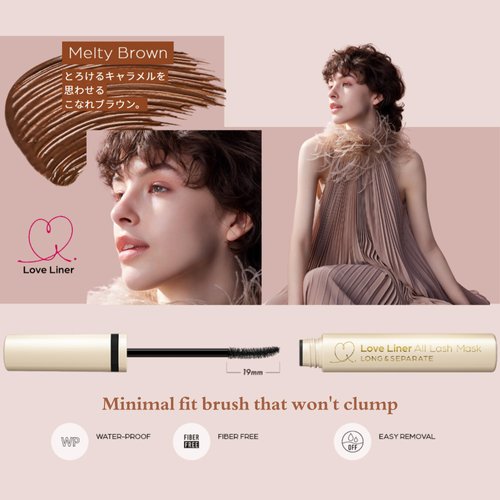 LoveLiner Waterproof Mascara, Resistant to Sweat, Sebum & Tears, Precise & Fiber-Free Curved Brush, Japanese Eye Makeup w/Beauty Serum, 1.05 Oz/30g, Melty Brown