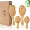 SAMEBUTECO Hair Brush Set Natural Bamboo Bristles Paddle Detangling Brushes for Thick, Thin, Curly, and Dry Hair Wooden Hair Message Brushes(4 packs)