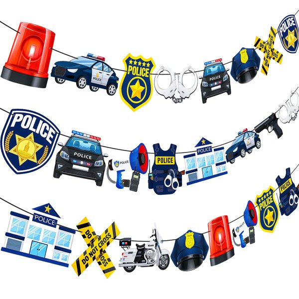 Police Banners 3Pcs Police Birthday Party Banners Cops Party Cutout Banner Police Retirement Hanging Decorations for Policeman Theme Baby Shower Supplies