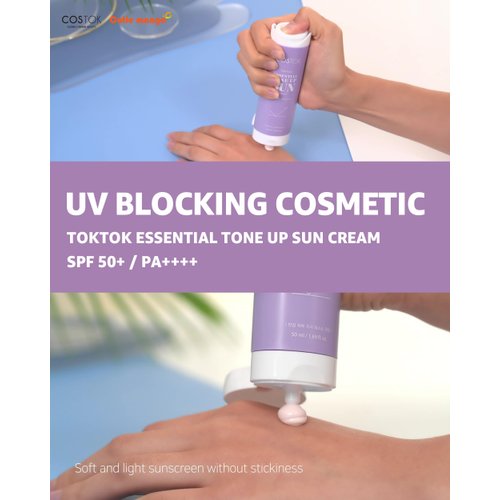 COSTOK TokTok Essential Tone-Up Sun Cream SPF 50+/PA++++ 50ml, UVA & UVB Protection Hypoallergenic Soothing Even Skin Tone Makeup Base Mineral Sunscreen Face SunBlock for Sensitive Skin