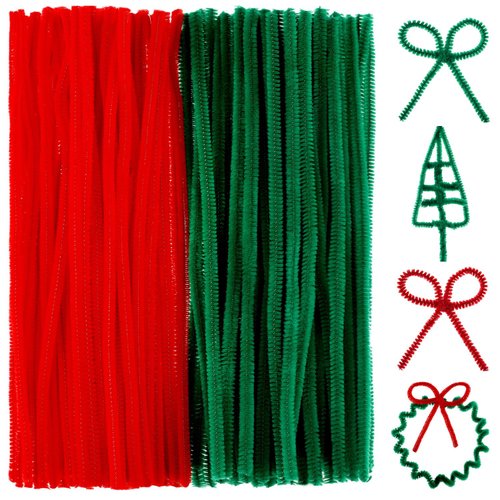 BBTO 300 Pieces Christmas Pipe Cleaners 12 Inch x 6 mm Red Green Pipe Cleaners for Crafts Red Green Chenille Stems for Christmas DIY Xmas Tree Arts Crafts Decoration