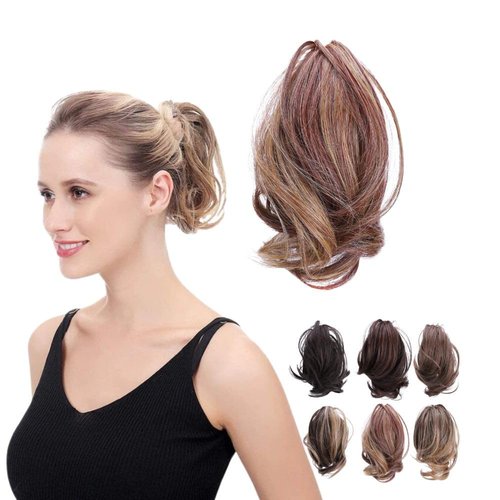JUVABUN Claw Clip Wavy Ponytail Extension 7" -Reddish Blonde| Hair Extension Clips | Ponytail Extension Human Hair | Wavy Hair Extensions | Washable Realistic And Synthetic |Reddish Blonde