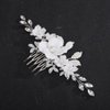 Teyglen Dainty White Flower Headpiece Silver Leaf Wedding Hair Comb Rhinestone Bridal Hair Piece Pearl Floral Side Comb Hair Accessories for Women
