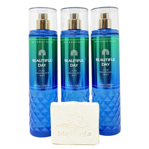 Bath & Body Works Beautiful Day - 3 Pack Of Fine Fragrance Mist With a Natural Oats Sample Soap.
