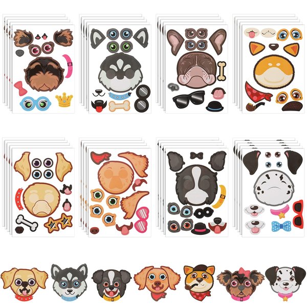 Sinmoe 48 Sheets Dog Stickers Make a Face Make Your Own Dog Stickers Puppy Party Favors Stickers Cute Animal Stickers for Kids Birthday Gift DIY Craft Zoo Farm Themed Party Supplies Teacher Rewards