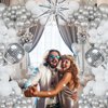 ECEAE Disco Party Balloon Garland Arch Kit 134 Pcs Metallic Silver Matte White Confetti Balloons Disco Balls Ideal for Adult Birthday Dancing Theme Decor Graduation Party Celebrity-Inspired Events