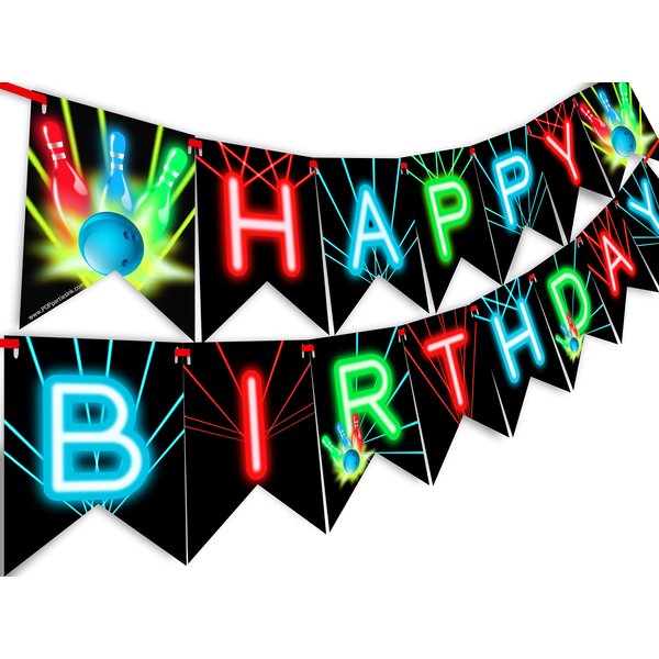 Bowling Happy Birthday Banner - Bowling Party Supplies - Bowling Party Decorations - Bowling Birthday Party Supplies - Glow Red Banner