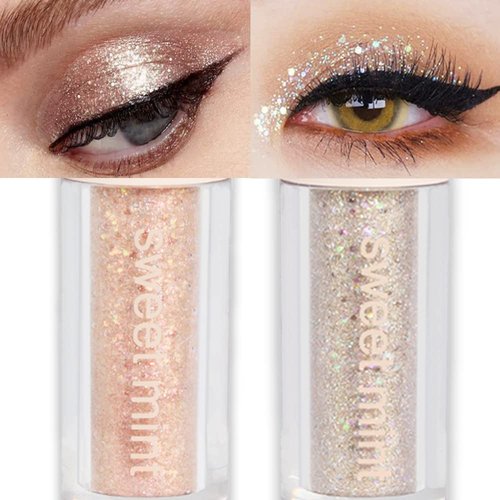 Liquid Sparkling Glitter Eye Shadow Sticks: Crystal Silver Golden Eyeshadow, Eyeliner, Eyelid, Liquid Highlight Shimmer Makeup for Eyes,Waterproof Quick-Drying,2 Pieces sombra de para ojos