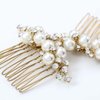 Yikisdy Wedding Sparkle Rhinestone Hair Comb Gold Pearl Hair Piece Bride Crystal Hair Accessories for Women and Girls