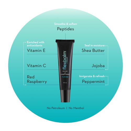Flex Balm Lip Conditioner by Flexpower, Hydrate & Nourish Lips with Shea Butter, Vitamin C, Peptides, Jojoba Oil, Red Raspberry & a Hint of Peppermint, Unisex, 0.5 oz tube