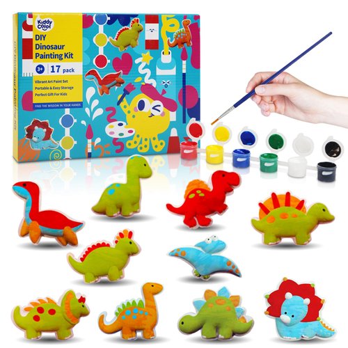 KIDDYCOLOR Kids Arts & Crafts Plaster Painting Craft Kit Art Set - Decorate Your Dinosaurs and Create Your own Dinosaur World as a Gift for Ages 3-12