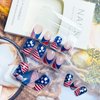 24Pcs 4th of July Fake Nails Red Blue Glitters French Tips Press on Nails Medium Length Square Fake Nails Natural Full Cover Acrylic False Nails with Star Designs Independence Day Nails for Women