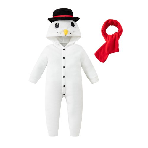 Auggle Christmas Baby Onesie Snowman Plush Cosplay Costume Suit with Scarf (9-12Months)