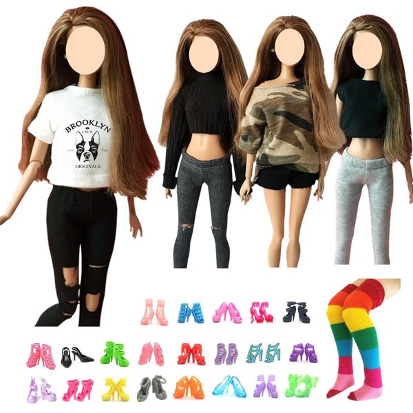 Doll Clothes and Accessories, Fashionista Doll Top & Pants, Doll Shoes for 11.5 inch Dolls, Doll Dress Up Toys for Girls Age 5-7, 6-8, 6-12, Toy Gift
