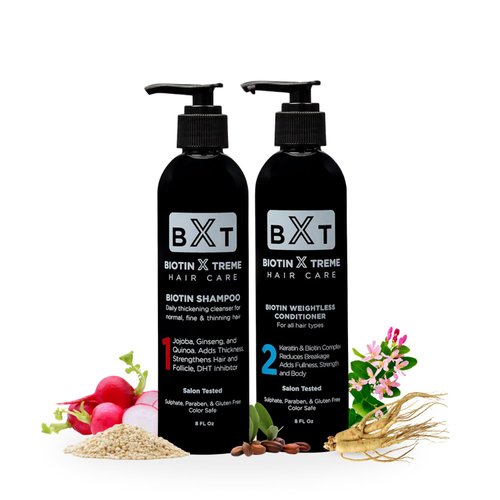 Natural Biotin Shampoo (8oz), & Biotin & Keratin Conditioner 8(oz) DHT Blocker, Color-Safe, Sulfate-Free, Paraben-Free, Strengthens & Thickens for Thinning Hair