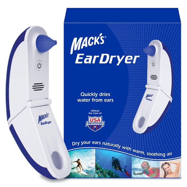 Mack's Ear Dryer - Soothing Electronic Warm Air Ear Dryer for Swimming, Showering, Water Sports, Surfing, Scuba and Hearing Aid Use