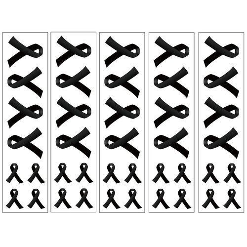 40 Black Ribbon Temporary Tattoos: Melanoma, Gun Control, Skin Cancer, Sleep Disorders Awareness Tattoo