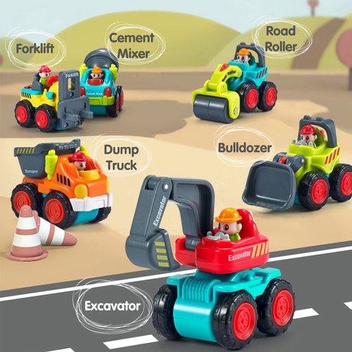 iPlay, iLearn Toddler Construction Toy Truck, Baby Mini Push Go Cars W/Playmat, Kids Pocket Vehicle Excavator Dump Bulldozer, Infant Stocking Stuffer Birthday Gift 6 9 12 18 Month 1 2 3 Year Old Boy