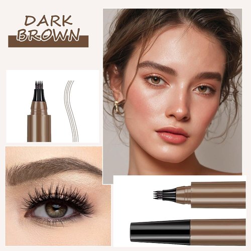 Magic Eyebrow Pencil,2024 New 3D Waterproof Microblading Eyebrow Pencil Contouring Pen,4 Tipped Precise Brow Pen,Fine Stroke Microblading Eyebrow Pencil Natural Makeup Effec(Dark Brown-2PCS)