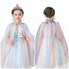 AOOWU Princess Cape for Girls, Colorful Princess Cloak with Crown, Princess Fancy Dress Up Sparkling Sequins Tulle Princess Cape Set for Birthday Party Cosplay (Rainbow, L)