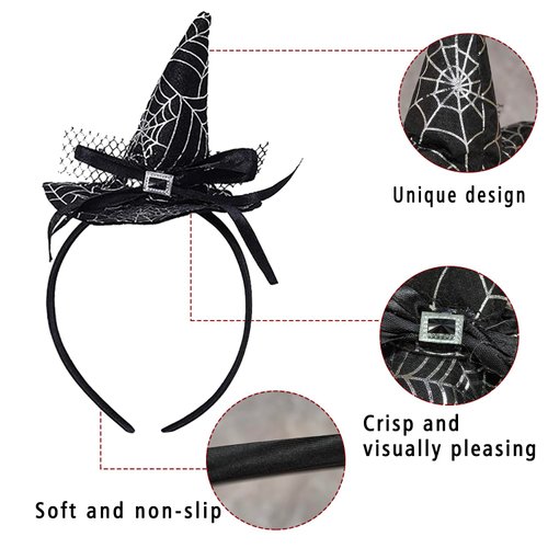 HOXIEYA Sliver Headband Halloween Hat with Spider web Deisgn for Woomen and Girls Halloween Headband Hairband Hair Accessories (Sliver)