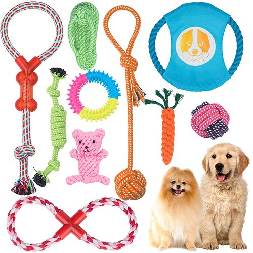 Angelland Dog Chew Toys for Small to Medium Dogs - 10 Pack Tough Dog Toys, Interactive Rope Teething Toy for Puppy, Durable Tug of War Toy, Birthday and Festival Gift Toy Set