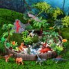 Sratte 26 Pcs Mini Dinosaur Figures Set Miniature Plastic Dinosaur Figurines Small Realistic Dinosaurs Volcano Toys Model Trees for Birthday Cake Topper Diorama Project Decorations(Tray Not Included)