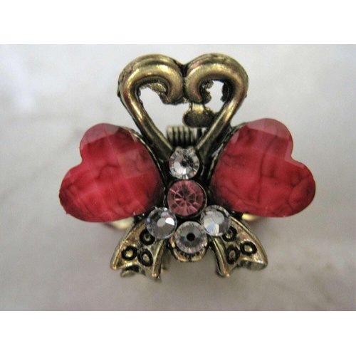 Generic small mini metal heart jeweled antique bronze hair claw clip (Primary color: Green), 1 Count (Pack of 1)
